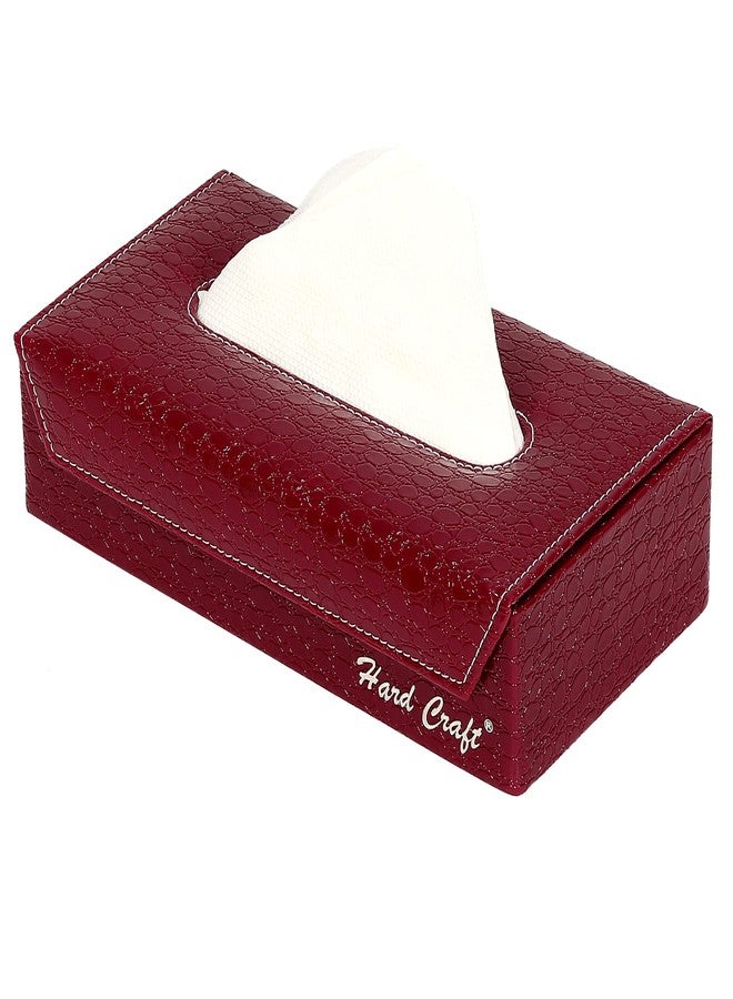 Hard Craft Croco Leather Tissue Box Hold (Maroon) - Image 1